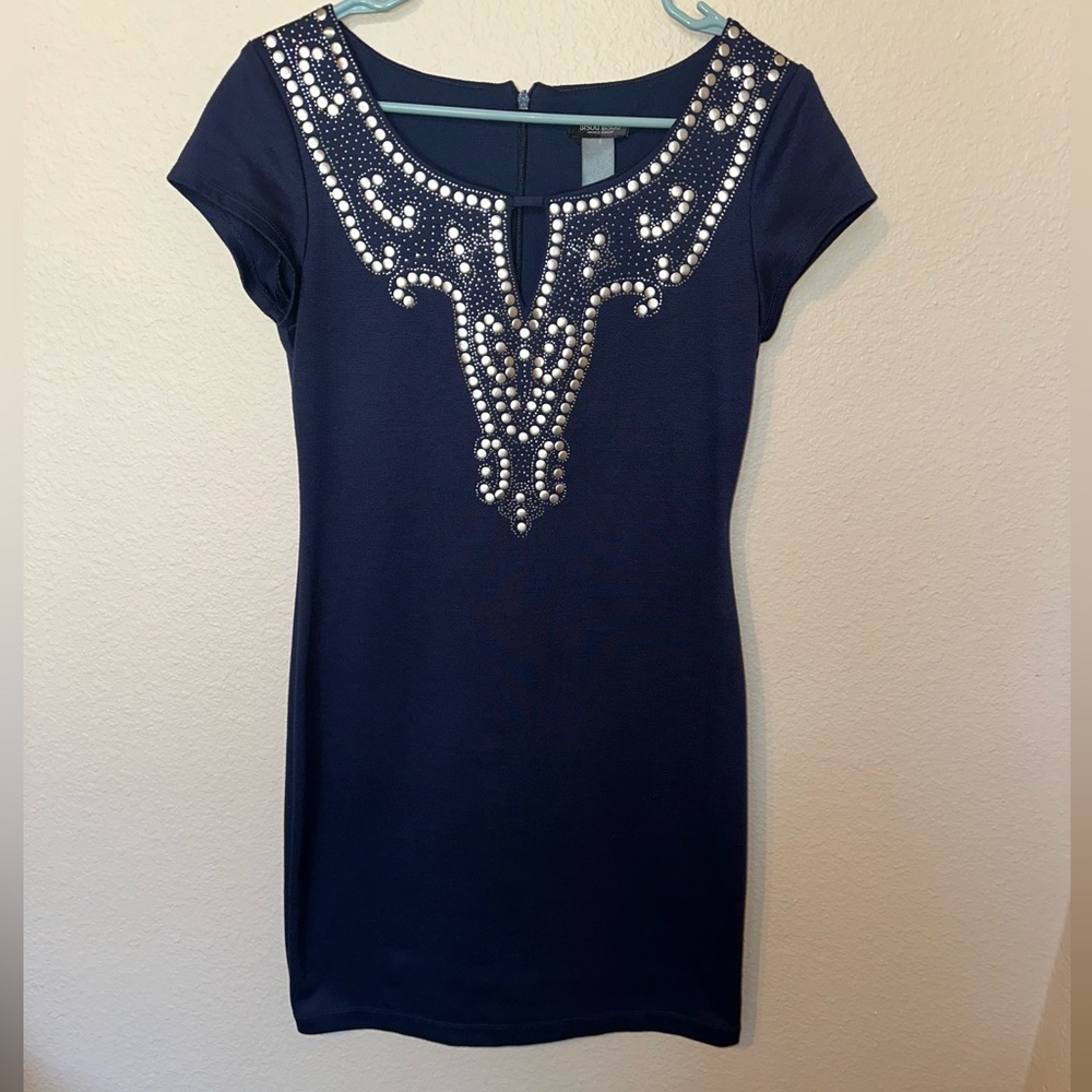 Bisou Bisou Embellished Navy Blue Bodycon Dress – Size 4